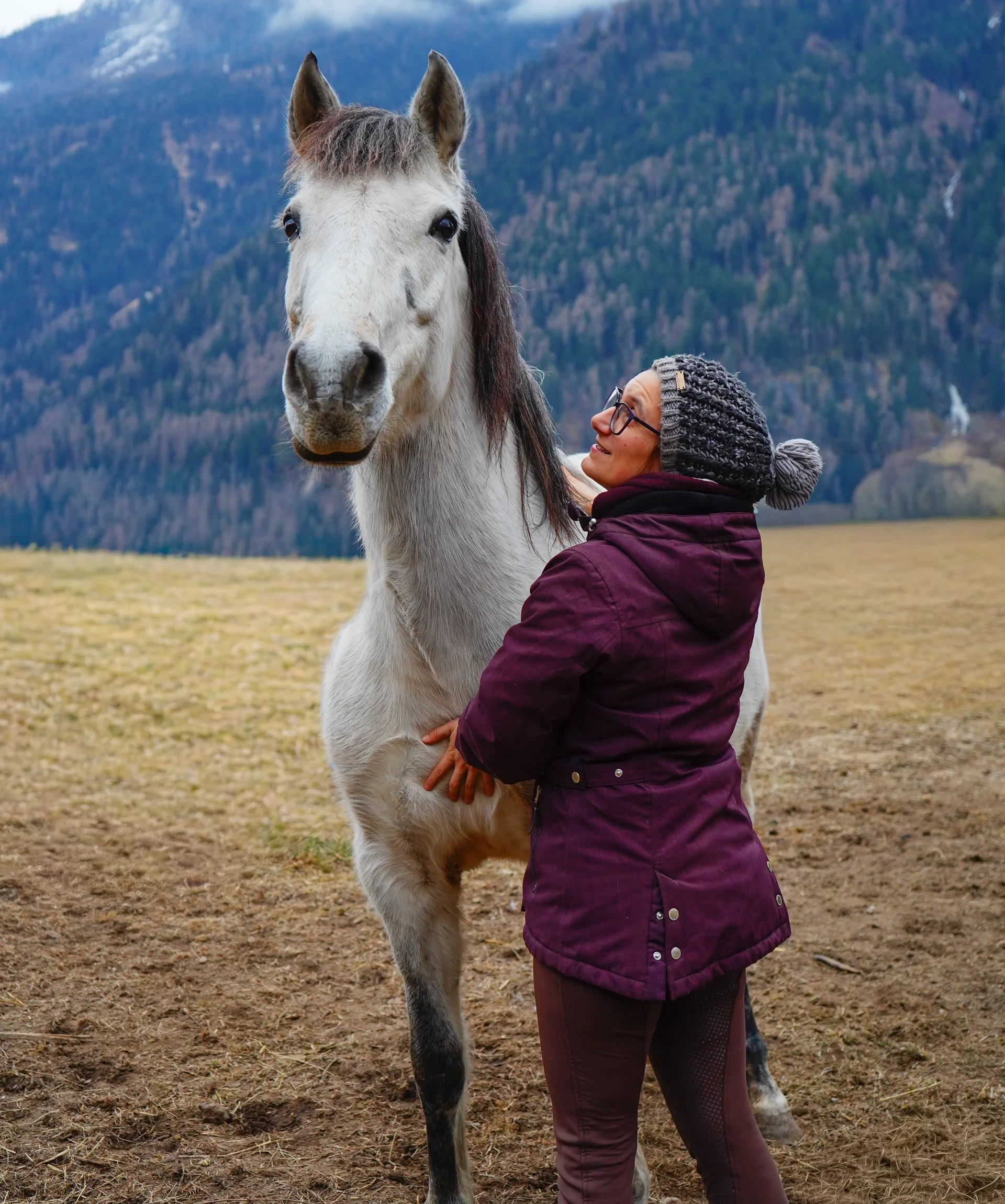 Persona che sussurra e si connette energeticamente con un cavallo